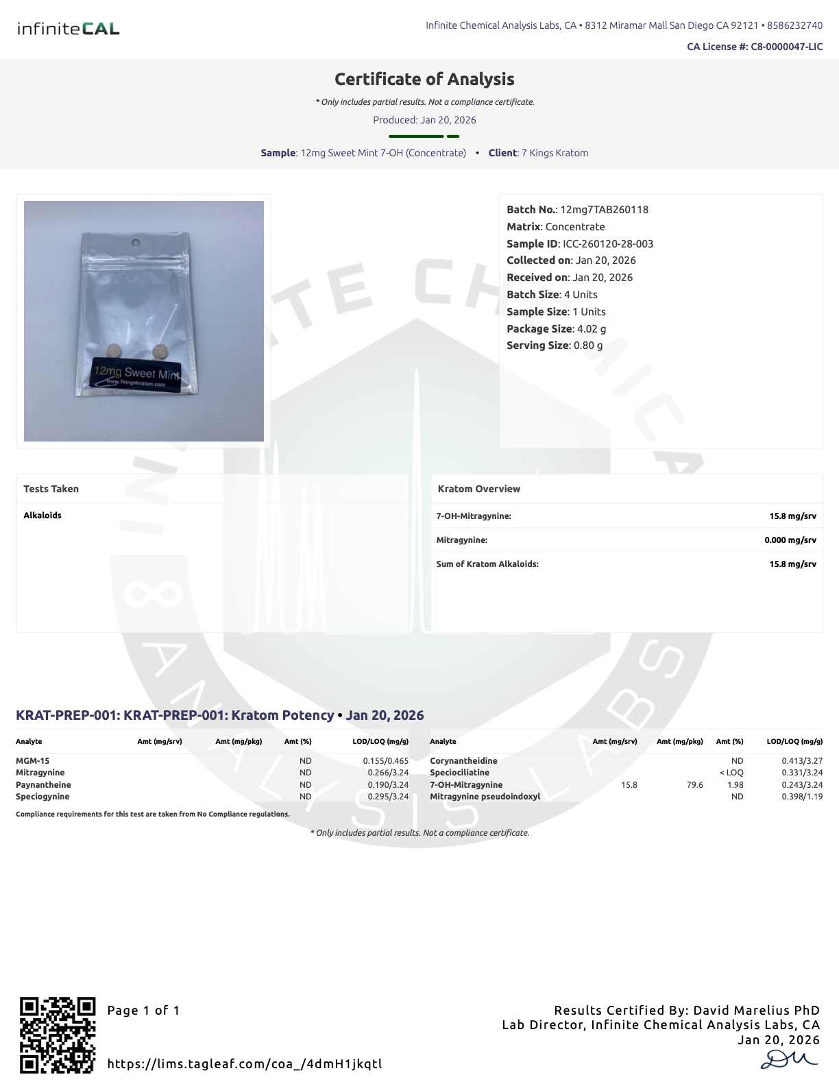 12mg Sweet Mint Dolla Tabs (7-OH) (15.4mg per Tab)
