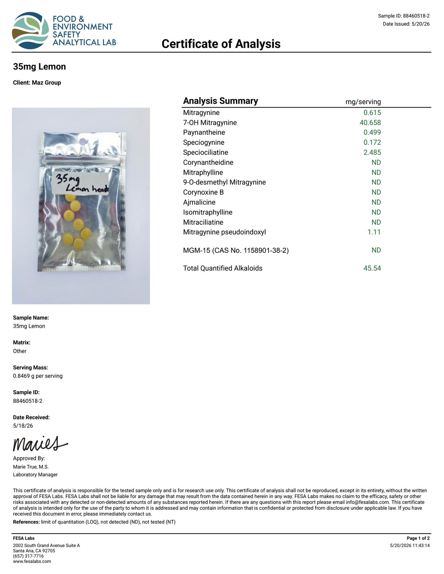 35mg Dolla Lemon Headz (7-OH) (Tested: 45.5mg)