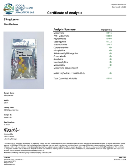 35mg Dolla Lemon Headz (7-OH) (Tested: 45.5mg)