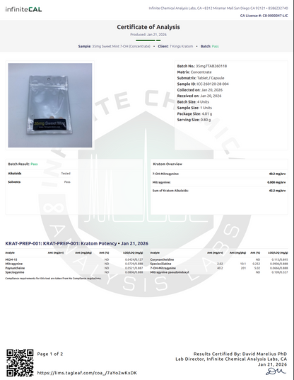 35mg (7-OH) Sweet Mint Tablets (tested 40.2mg)