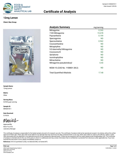 12mg Dolla Lemon Headz (7-OH) (Tested: 17.48mg)
