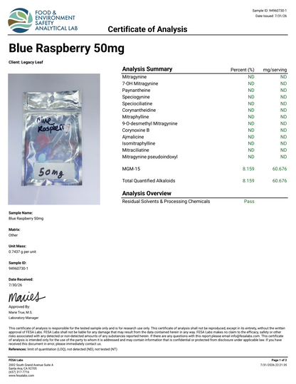 50mg MGM-15 Blue Raspberry (Tested: 60.67.mg)