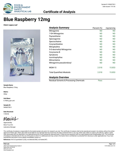 12mg MGM-15 Blue Raspberry (Tested: 15.8.mg)