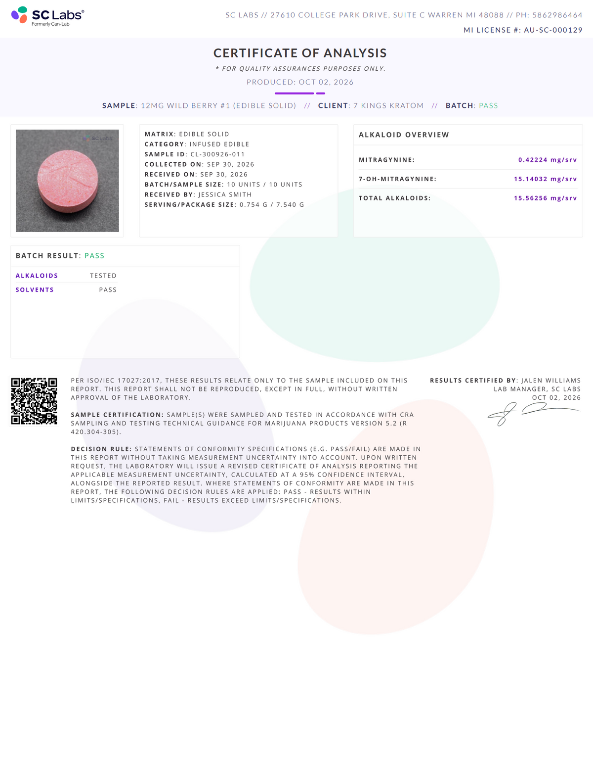 12mg (7-OH) Wild Berry Dolla Tablets (Tested: 15.6mg)