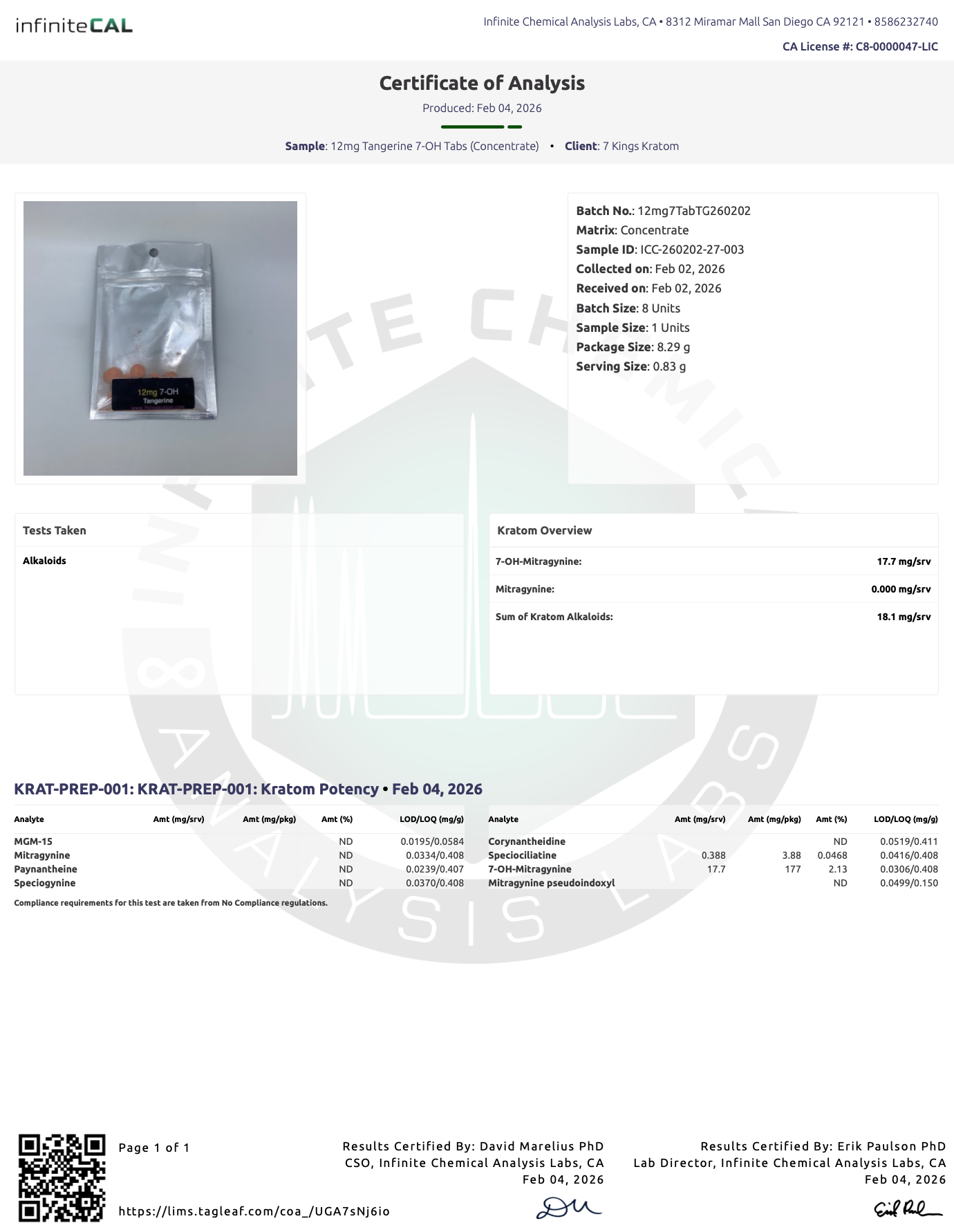 12mg (7-OH) Tangerine Bombs Dolla Tablets (Tested: 17.7mg)